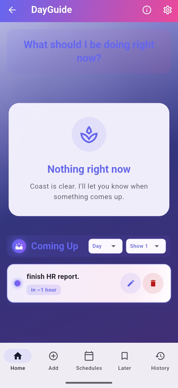 DayGuide Home Screen